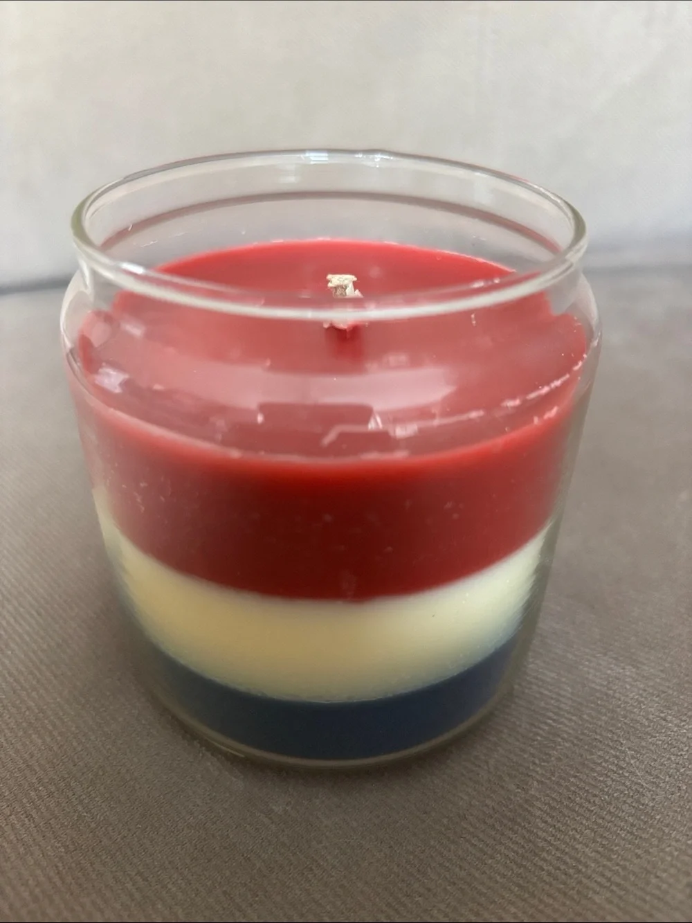 Patriotic Red White Blue Layered Candle Jar with USA Decorative Lid